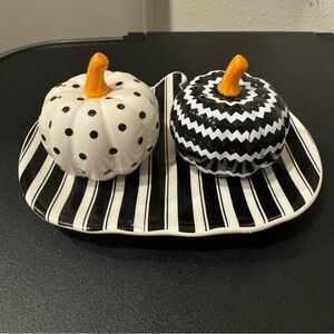 Unique Pumpkin shaped salt and pepper shaker set with trau